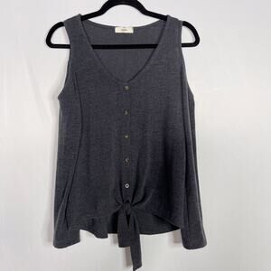 Entro Heather Gray Small Cold Shoulder Long Sleeve Button Front Top Tie Front